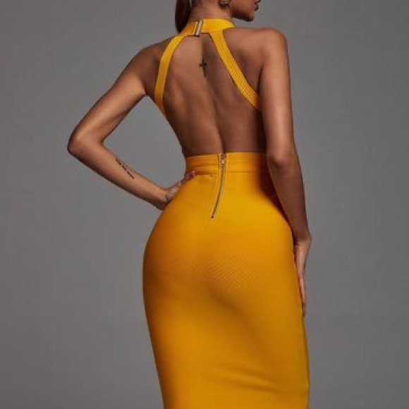 yellow backless bodycon dress TATA TAPE